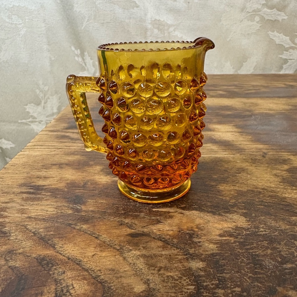 Vintage Fenton Amber Hobnail Glass Pitcher